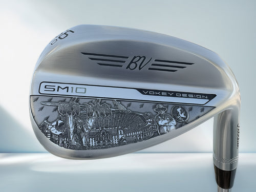 Golf club head with 'BV' branding on a light blue background