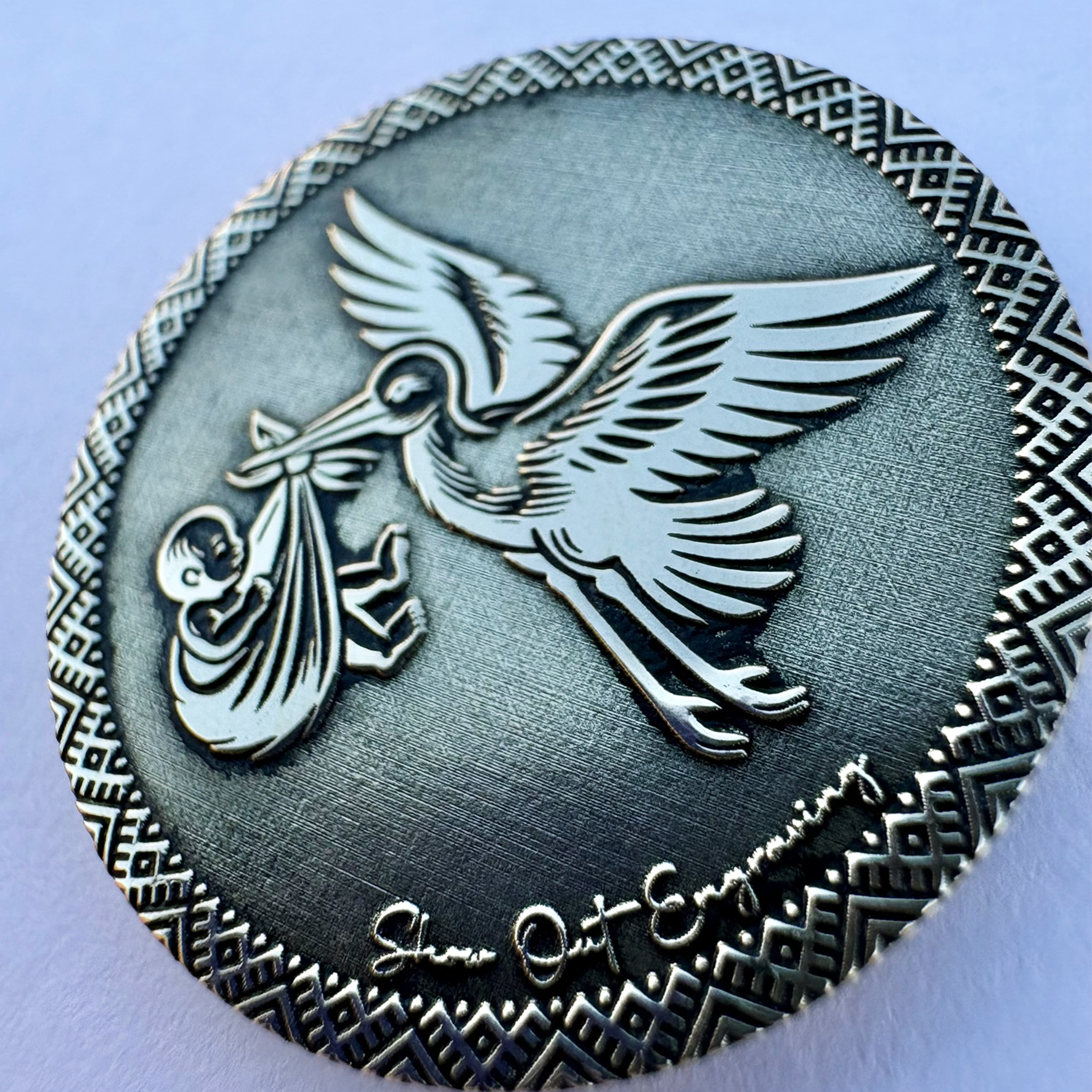 Stork in Flight - Birth Announcement Ball Marker