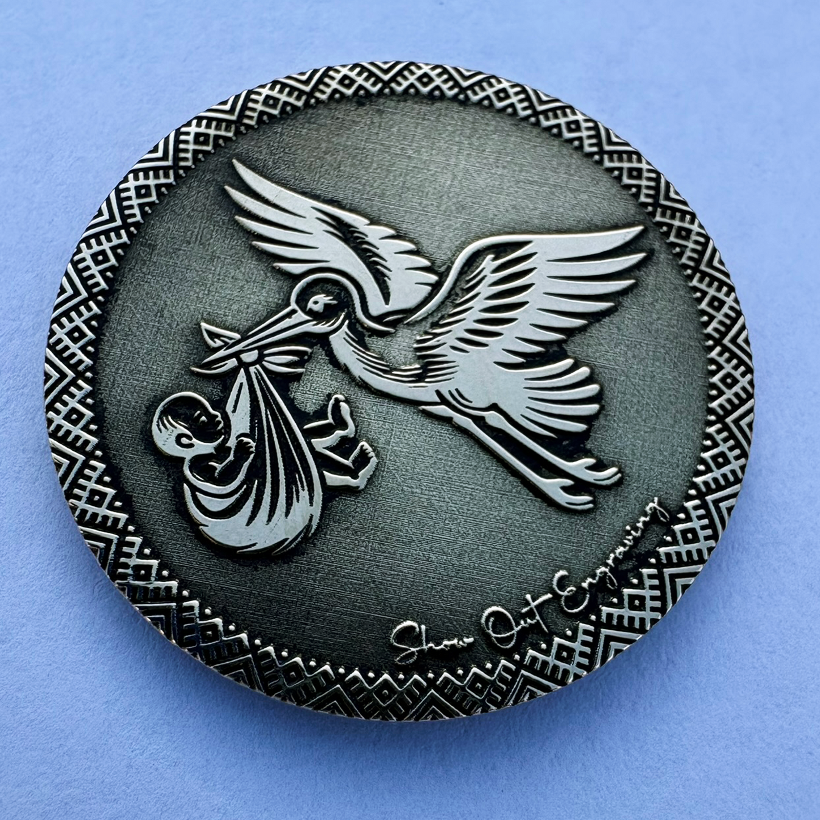 Stork in Flight - Birth Announcement Ball Marker